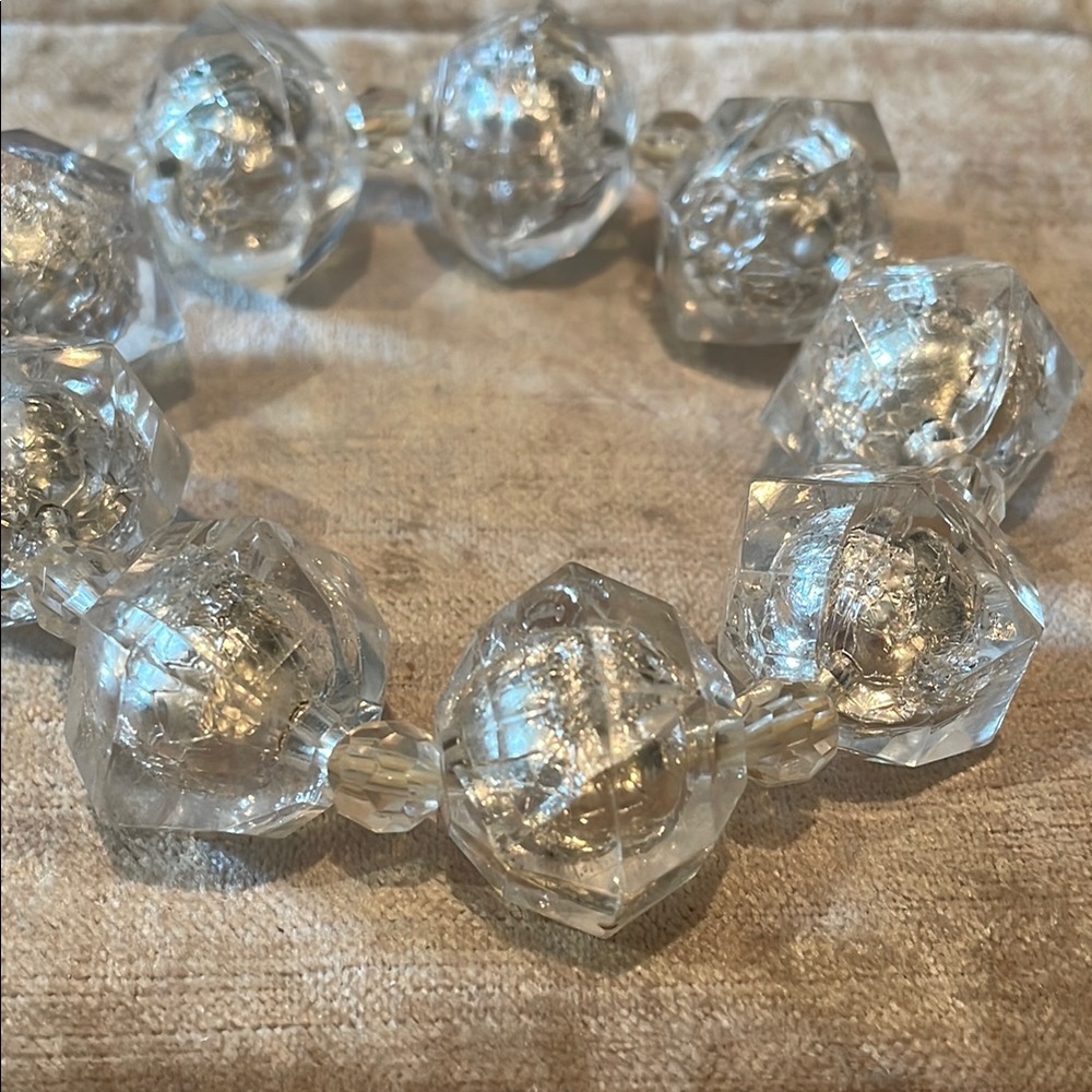 Chico's Clear Silver Foil Fasceted Stretch Bracelet size 8-9”